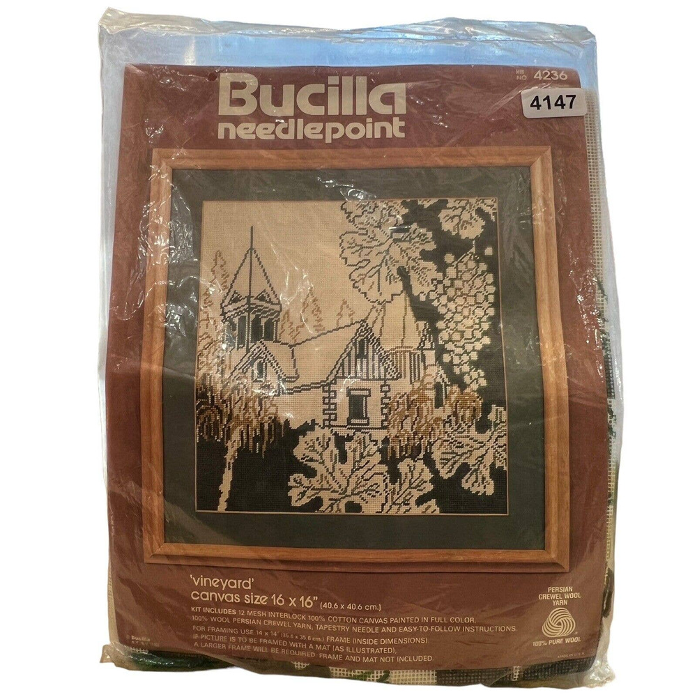 Vintage Bucilla Vineyard Kit No 4236 Persian Crewel Wool Needlepoint 16 x 16